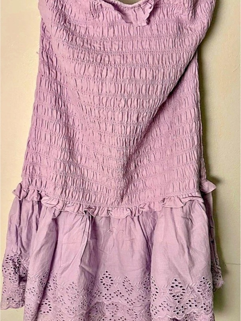 American Eagle AE Strapless Smocked Ruffle Drop Waist Mini Dress size L 25